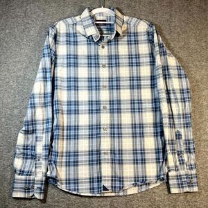Untuckit Mens Slim Fit Long Sleeve Button Up Shirt Blue White Plaid Size Medium